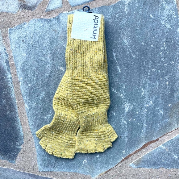 Wool Blend Confetti Ribbed Open Toe/Heel Yoga Leg Warmers Socks -BITTER YELLOW - Picture 4 of 6